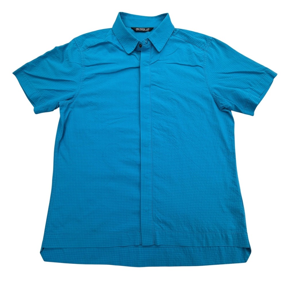 Arc'teryx Shirt Mens M Blue Short Sleeve Button Up Check Lightweight Breathable